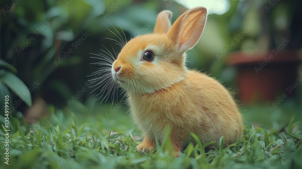 Fototapeta premium Orange Bunny Sitting Garden Grass Outdoors
