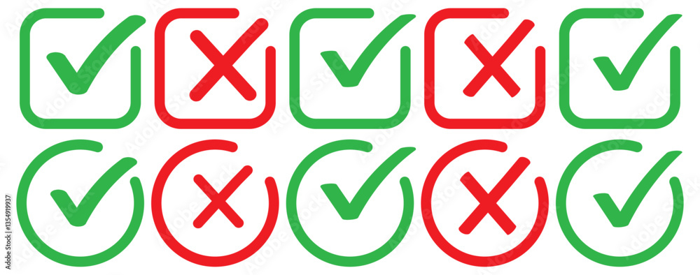 Green check mark and red cross mark in circle. Check mark and cross mark icons. tick and cross symbol. Check mark icon button set. Check box icon with right and wrong buttons and yes or no checkmark . Green check mark and red cross mark in circle. Check mark and cross mark icons. tick and cross symbol. Check mark icon button set. Check box icon with right and wrong buttons and yes or no checkmark .