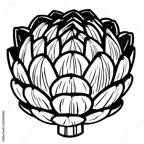 Intricate Line Art of a Single Artichoke Botanical Illustration Exquisite Detail