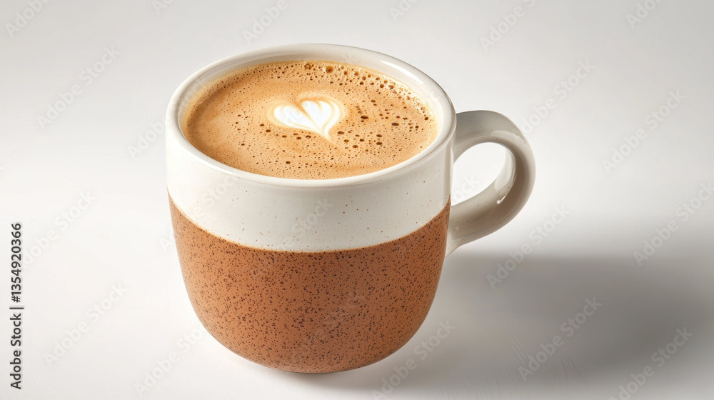 Obraz premium Warm coffee in ceramic cup with heart shaped latte art, inviting and comforting for coffee lovers