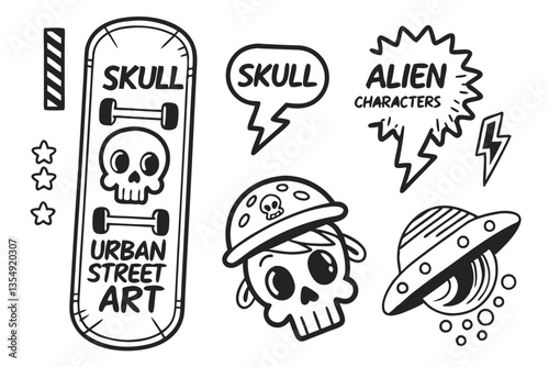 27 Graffiti stickers collection, street art typography, urban slang words, spray paint text, colorful graffiti tags, skater culture symbols, underground subculture icons, punk aesthetic graphics, neon