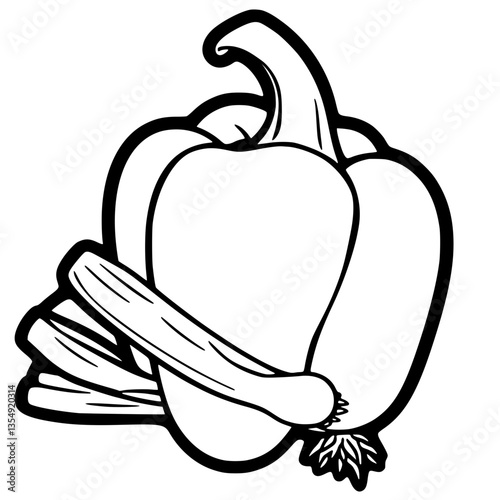 Bell Pepper and Celery A Fresh Bold Line Art Design
