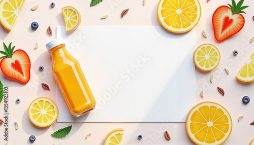 Fresh juice bottle with fruits and blank space for design