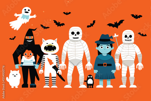 A terrifying Halloween scene depicting a group of decaying mummies, ghosts, and other spooky creatures lurking in a dimly lit graveyard.