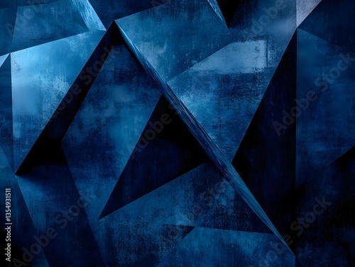 Vivid abstract geometric composition in shades of blue and black