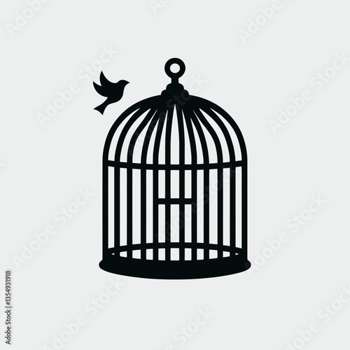 very simple flat and minimalist Birdcage silhouette in black on a white background