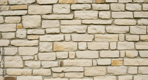 Natural stone wall with irregular beige, cream & light brown stones – Rustic textured background