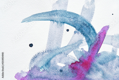 Abstract watercolor brushstrokes in blue and purple with subtle texture on white background.