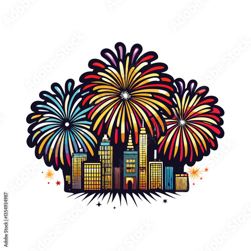 A vibrant, colorful fireworks display exploding in the night sky, illuminating the darkness with radiant bursts of light and color.