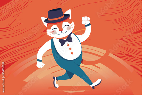 A vintage cartoon cat, dapper in a bowler hat, playfully interacts with Dan (2), showcasing retro animation style.