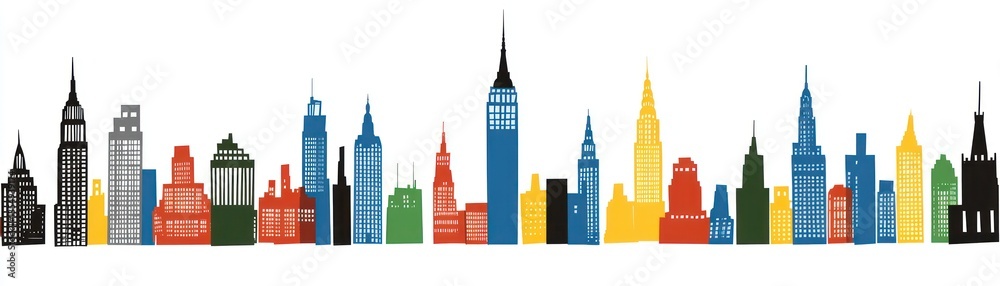 Naklejka premium A colorful illustration of a diverse urban city skyline