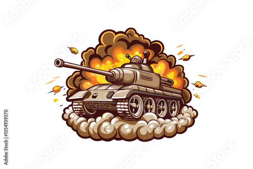 A weathered WWII tank, partially obscured by battlefield smoke, sits amidst shell craters; evocative of war's devastation.