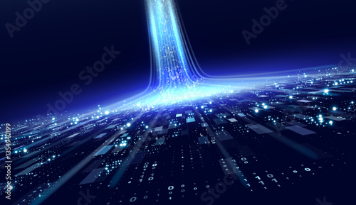 Illustration of abstract stream. Artificial intelligence. Big data, technology, AI, data flow, large language model, data transfer.