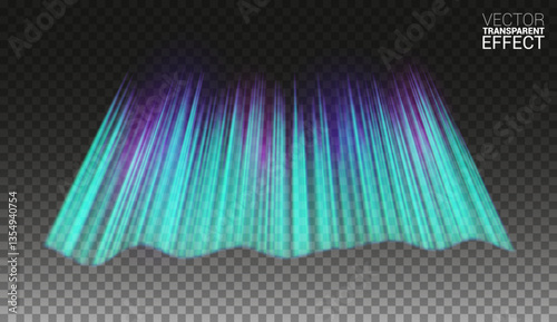 Night Sky, Aurora Borealis, Northern Lights Effect, Realistic Colored polar lights isolated on transparent background. Vector Illustration, abstract space design for aurora borealis.