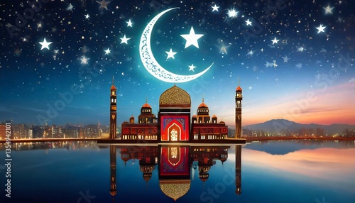 Generated imageModern Eid Mubarak logo with crescent moon and stars