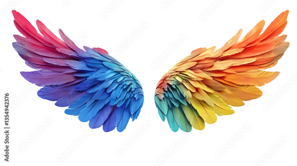 Obraz premium Isolated rainbow pride wings on a clear backdrop.