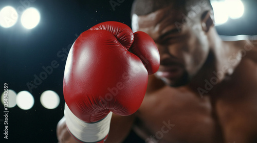 Boxer delivering a knockout punch in the ring