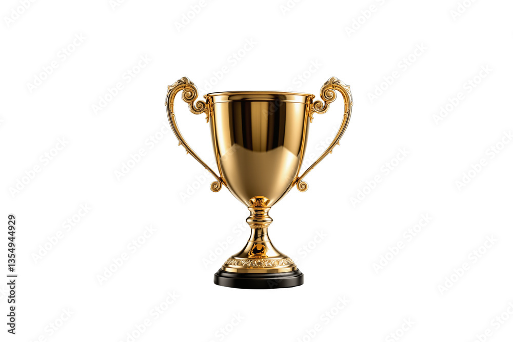 Elegant golden trophy cup with intricate handles isolated on white background, symbolizing achievement, success, and victory. Ai generative Elegant golden trophy cup with intricate handles isolated on white background, symbolizing achievement, success, and victory. Ai generative