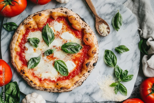 Authentic Neapolitan Pizza Margherita with Fresh Basil
