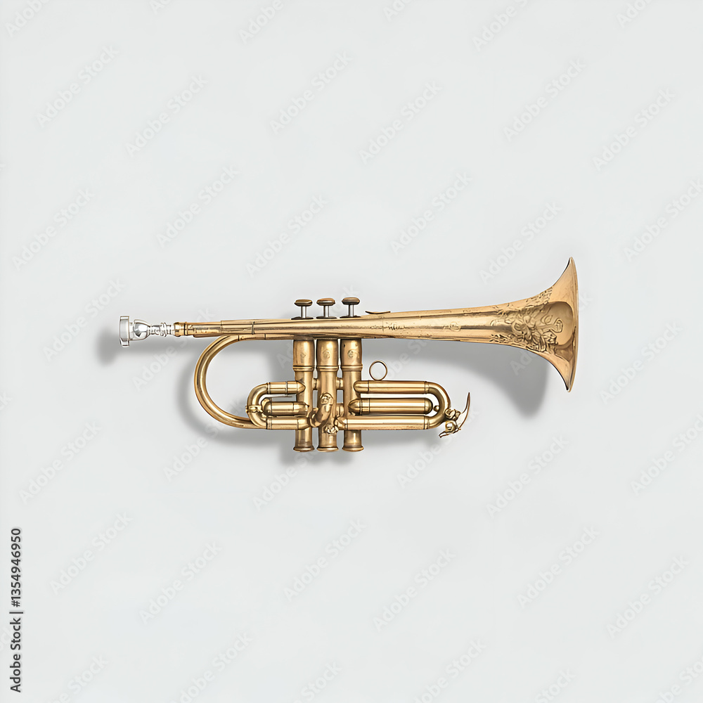 Obraz premium Ornate Gold Trumpet Isolated on White Background Close-up Studio Shot