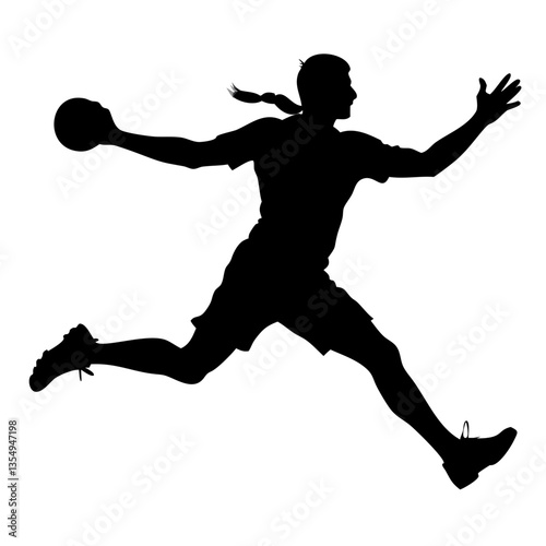 Silhouette of a handball player in action during a match