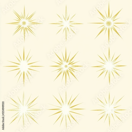 Sparkle stars in vector design, bright white and yellow tones, clean sharp lines, varying sizes, isolated on a blank background, modern and minimalist geometric style.