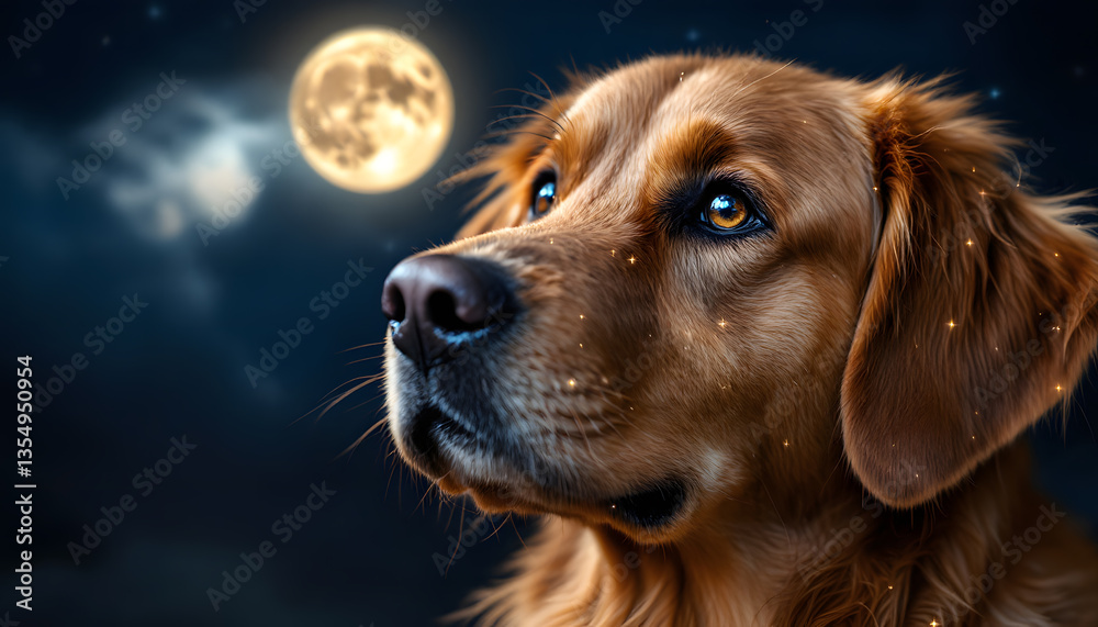 Obraz premium Golden Retriever Underneath the Moon