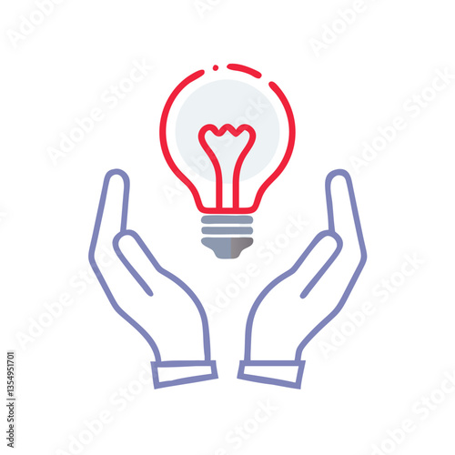 Icon hands holding a glowing light bulb  
