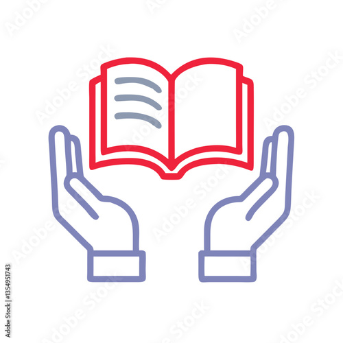 Icon open book held by hands in minimalistic style  