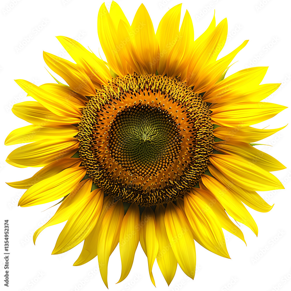 Fototapeta premium Vibrant sunflower with fully bloomed petals, isolated on a white background