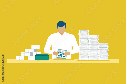 A meticulous person meticulously counting a stack of cash at a desk,  illuminated by a single lamp.  Focus on the hands and the money.