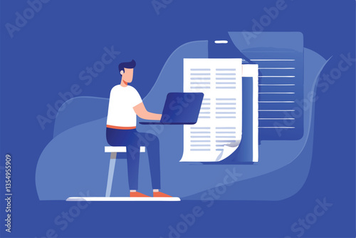 A digitally illustrated, tech-savvy character confidently files their taxes online, using a laptop.  Smiling, modern aesthetic.