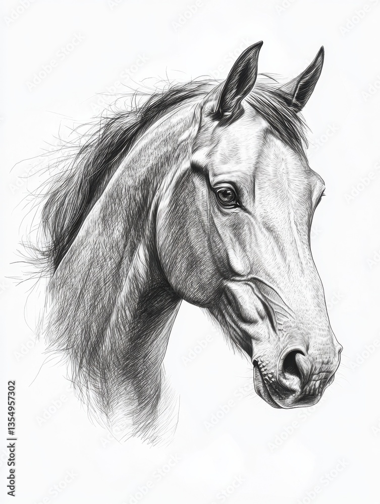 Obraz premium sketch side portrait of a horse profile on a white background