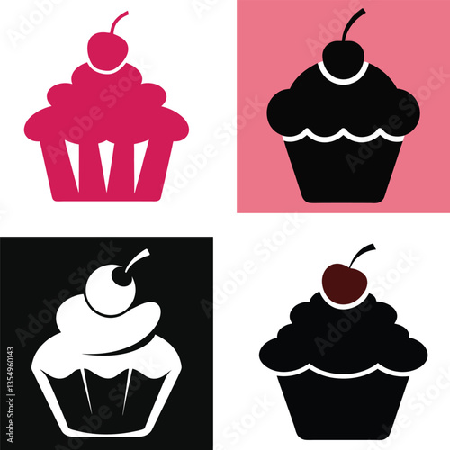 Delicious vector set of sweet cupcakes and cakes, a cartoon illustration of bakery treats