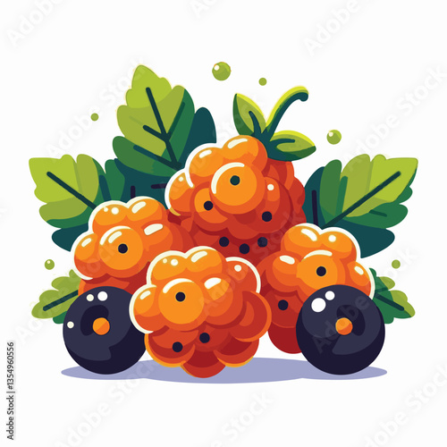 berry, cloudberry, nature, food, natural, fresh, healthy, background, organic, ripe, sweet, isolated, juicy, fruit, summer, orange, leaf, green, vitamin, illustration, plant, nordic, delicious, tasty,