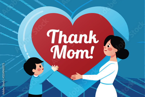 A heartwarming image of a mother and child lovingly holding a large, red heart, expressing gratitude.  The scene evokes feelings of love and thankfulness.