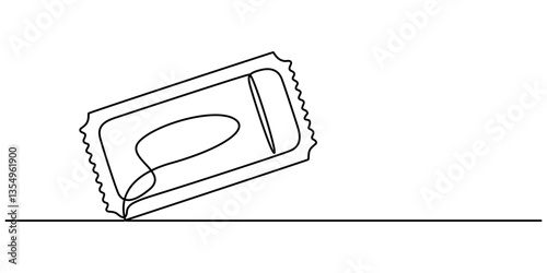 Continuous one line drawing cinema ticket. Vintage cinema ticket isolated on a white background. Vector illustration, Ticket Single Line Icon, Cinema tickets seamless texture for your background pro.