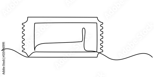 Continuous one line drawing cinema ticket. Vintage cinema ticket isolated on a white background. Vector illustration, Ticket Single Line Icon, Cinema tickets seamless texture for your background pro.