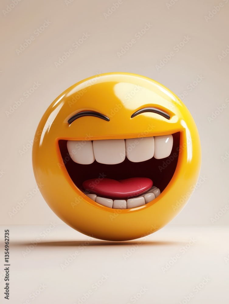 Fototapeta premium isolated 3d laughing emoji on plain background joyful emoticons happy reaction icons