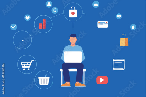 A person comfortably seated at home, using a laptop to shop online, showcasing a joyful expression during the online purchasing process.