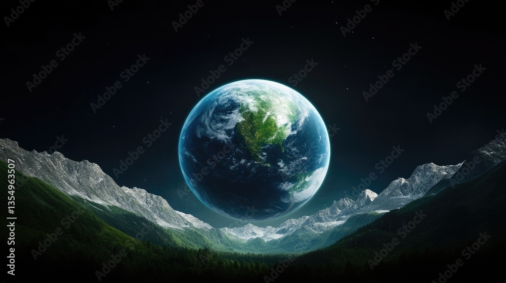 Obraz premium Earth from afar, nestled in a mountain valley