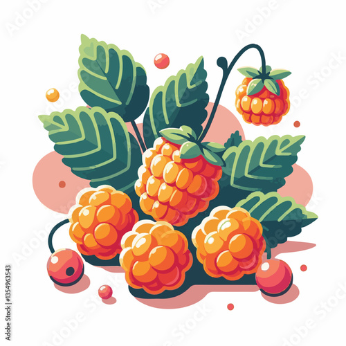 berry, cloudberry, nature, food, natural, fresh, healthy, background, organic, ripe, sweet, isolated, juicy, fruit, summer, orange, leaf, green, vitamin, illustration, plant, nordic, delicious, tasty,