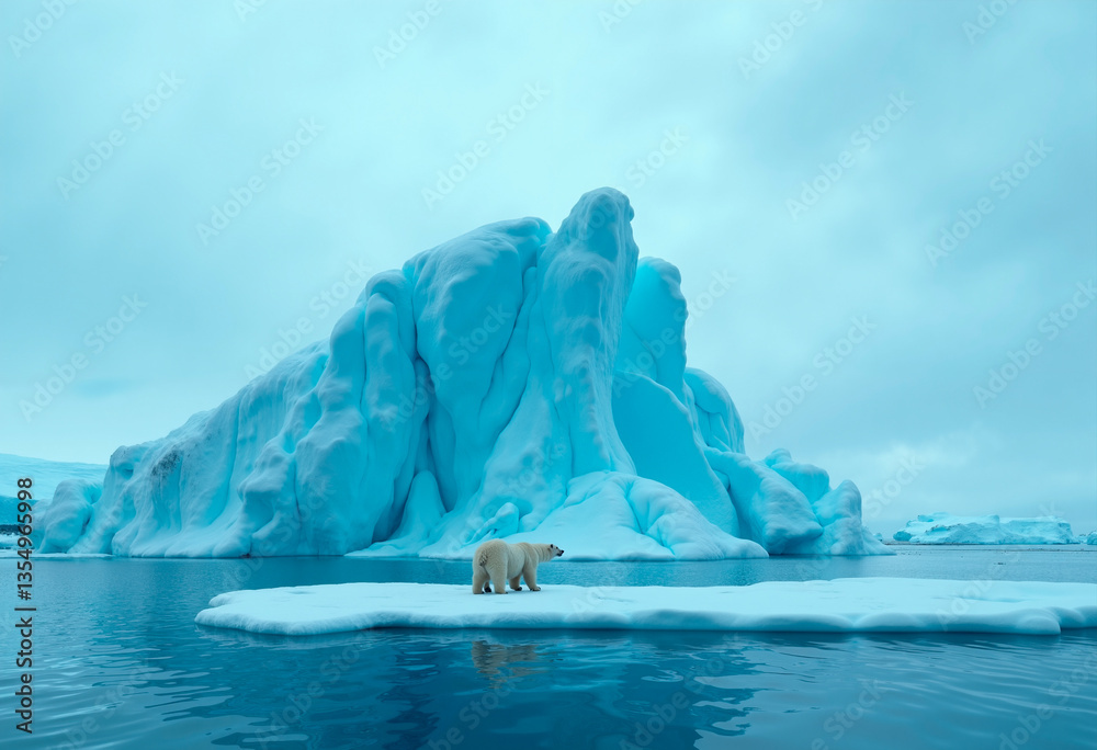 Fototapeta premium Polar bears on ice sheet with melting iceberg