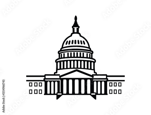 United States Capitol building silhouette  vector graphic, minimalist illustration