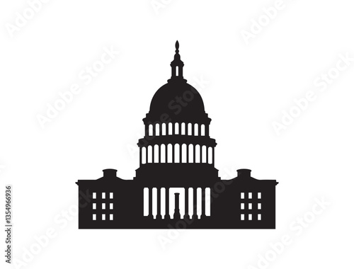 United States Capitol building silhouette  vector graphic, minimalist illustration