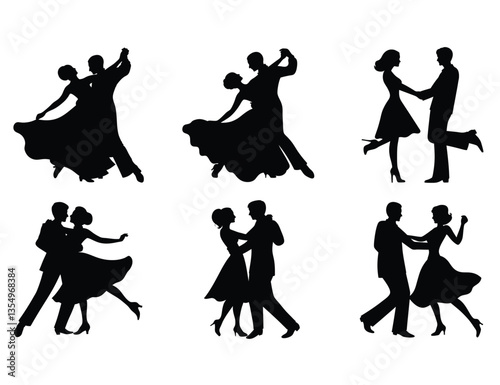 Dancing Silhouette Vector on White Background – Isolated Illustration, Dance Silhouette Vector – Elegant Motion Pose on White Background, Black Dancing Silhouette – Stylish Vector Illustration for Dan