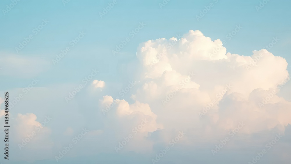 Fototapeta premium Softly glowing clouds against a pale blue sky, peaceful atmosphere, white clouds