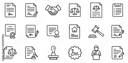 "Legal Document Icon Representing Official Papers, Contracts, and Legal Frameworks in a Clean and Professional Linear Design"
