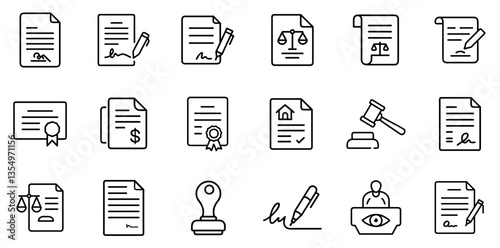 "Legal Document Icon Representing Official Papers, Contracts, and Legal Frameworks in a Clean and Professional Linear Design"