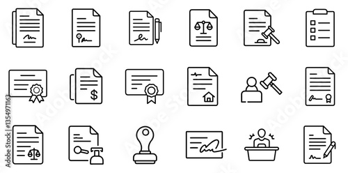 "Legal Document Icon Representing Official Papers, Contracts, and Legal Frameworks in a Clean and Professional Linear Design"